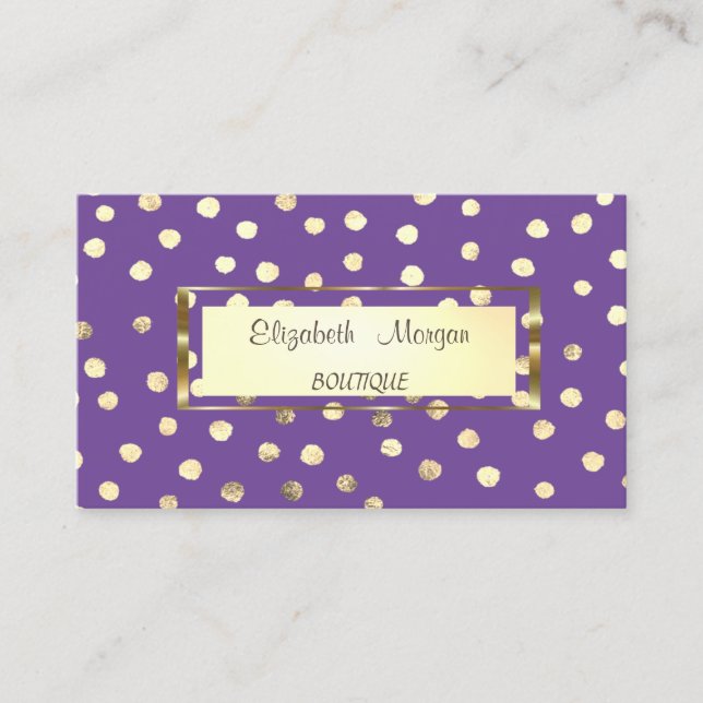 Carte De Visite Cadre Or Élégant, Confetti, Points (Devant)