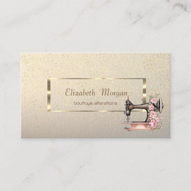 Carte De Visite Cadre Or Élégant, Machine à coudre Confetti (Devant)