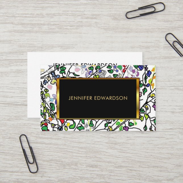 Carte De Visite Cadre or feuille moderne aquarelle professionnel (Devant/Arrière en situation)