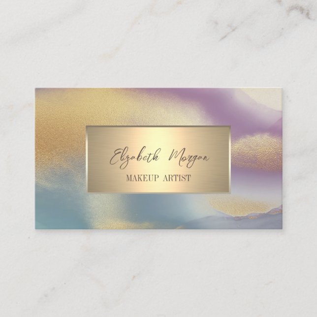 Carte De Visite Cadre Or Simple Élégant, Ombre Or (Devant)
