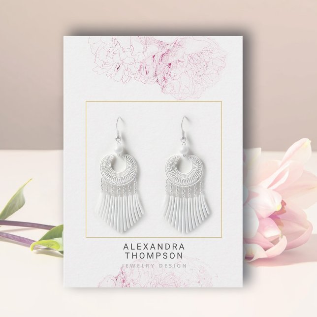 Carte De Visite Cadre Peonies Design Floral Esquisse Bijoux (floral earrings jewelry display card peonies frame art sketch modern minimalist classy template)