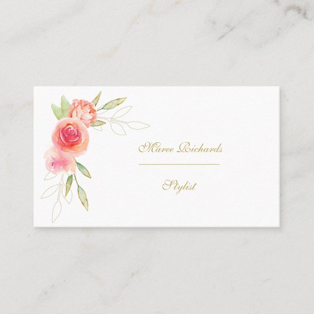 Carte De Visite Cadre Rose aquarelle (Devant)