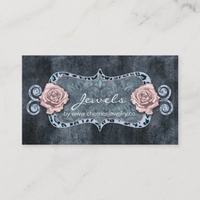 Carte De Visite Cadre rose de monogramme de léopard de cru (Devant)