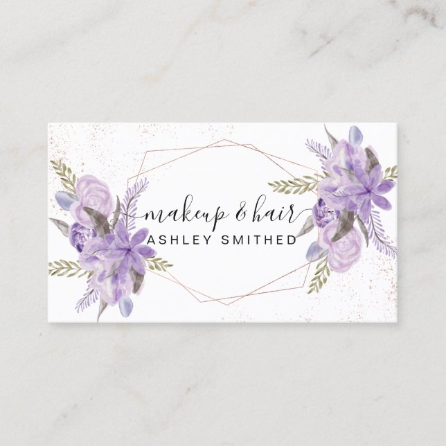 Carte De Visite Cadre rose d'or d'aquarelle florale pourpre de (Devant)