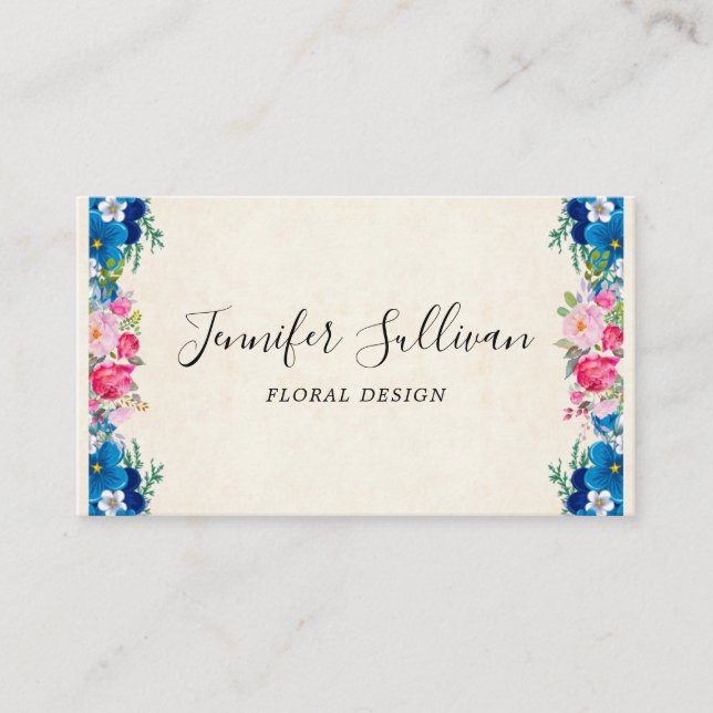 Carte De Visite Cadre rose et bleu Fleur Fancy Professionnel (Devant)
