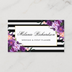 Carte De Visite Cadre ultra-violet pourpre floral d'or barré
