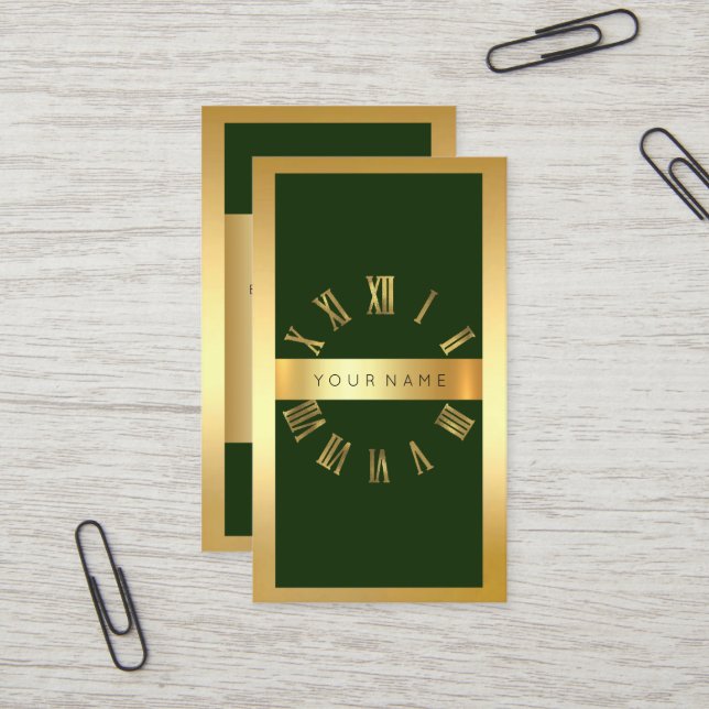 Carte De Visite Cadres dorés Horloge romaine Cali Verte Verte (Devant/Arrière en situation)