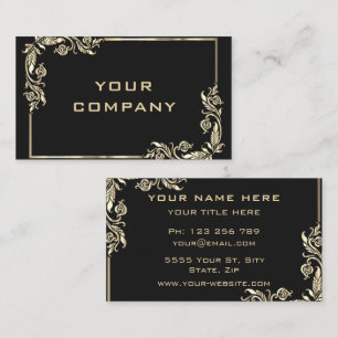 Carte De Visite Cadres Feuilles dorés Gold Text Black Professional