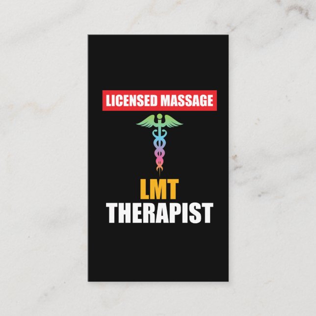 Carte De Visite Caducée de thérapeute de massage autorisé par LMT (Devant)
