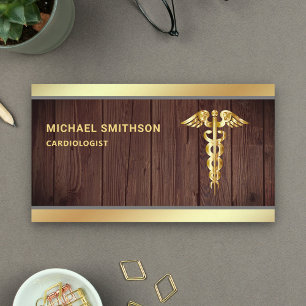 Carte De Visite Caducée en or de bois Symbole Professionnel médica