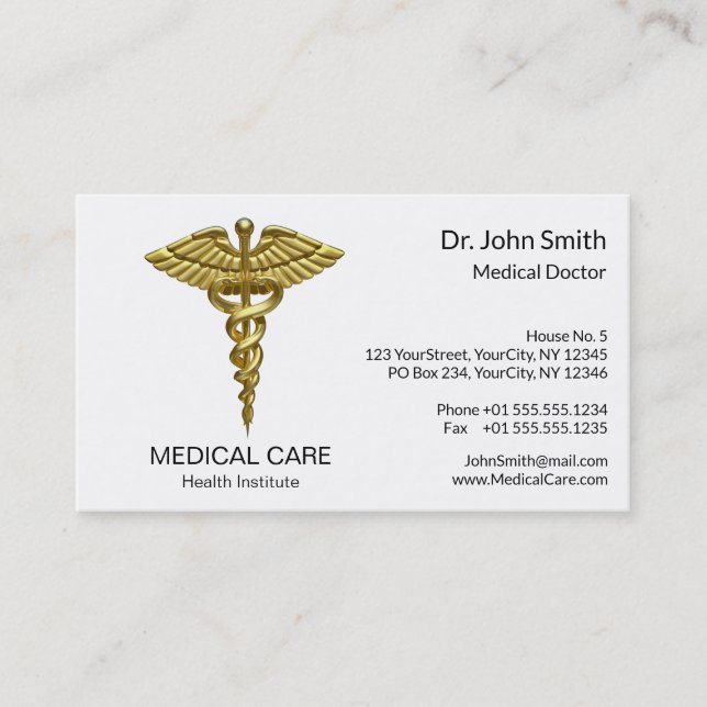 Carte De Visite Caducée en or Médicale professionnel (Devant)