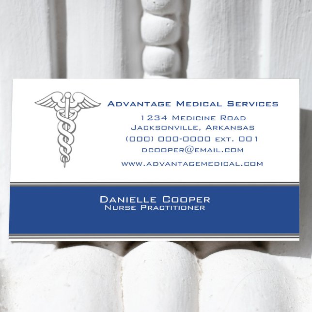 Carte de visite Caduceus, Bleu (Blue Caduceus Business Card )
