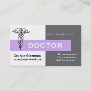 Carte De Visite Caduceus médecin minimaliste gris, blanc, lavande