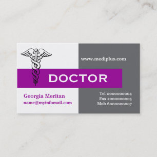Carte De Visite Caduceus médecin minimaliste gris, blanc, violet