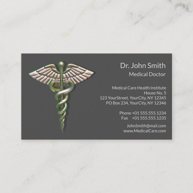 Carte De Visite Caduceus Médicale Chrome Holographique 3D (Devant)