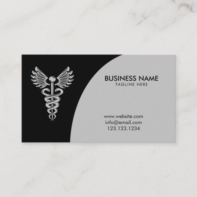 Carte De Visite Caduceus moderne noir et gris pharmaceutique (Devant)