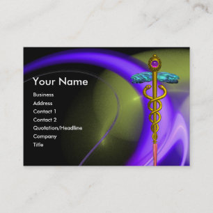 CARTE DE VISITE CADUCUS D'OR EN PURPLE BLEU VERT FRACTAL SWIRLS
