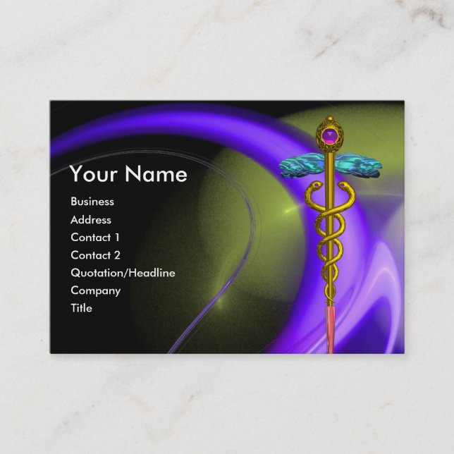 CARTE DE VISITE CADUCUS D'OR EN PURPLE BLEU VERT FRACTAL SWIRLS (Devant)