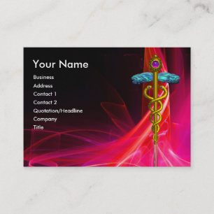 Carte De Visite CADUCUS D'OR Médicale, VAGUES LUMINEUSES ROUGES RO