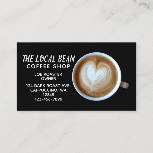 Carte De Visite Café Cappuccino Latte | Simple Black Café (Devant)