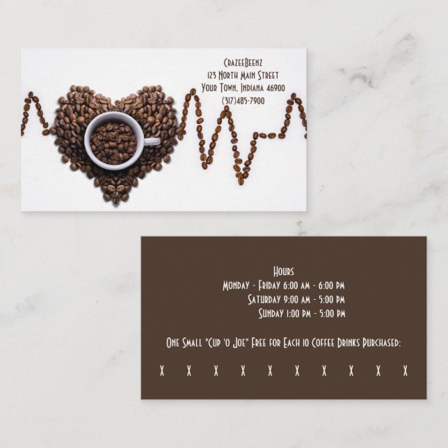 Carte De Visite Café Coeur Fèves Personnalisé Shop & Punch (Devant / Derrière)
