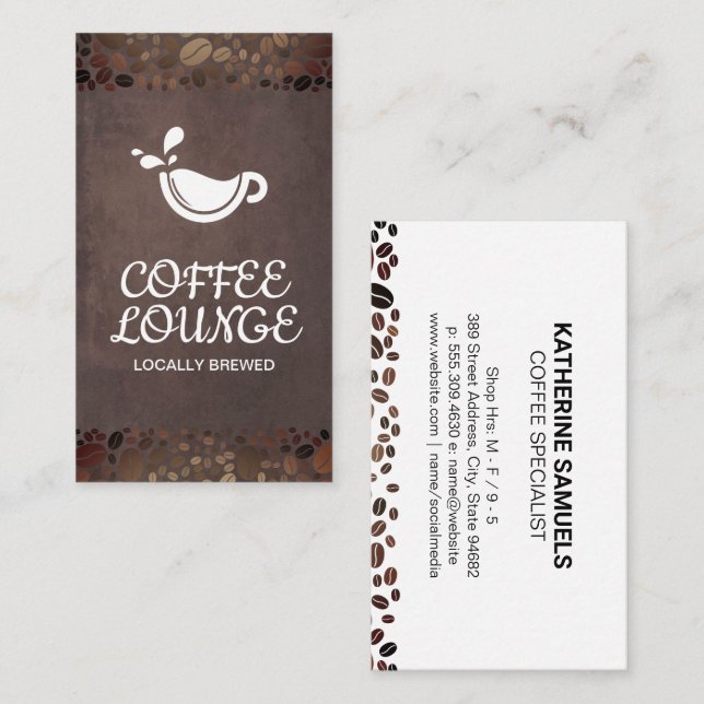 Carte De Visite Café | Coupe de café et haricots (Devant / Derrière)