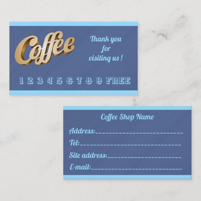 Carte De Visite Café moderne en marbre bleu libre de luxe (Devant / Derrière)