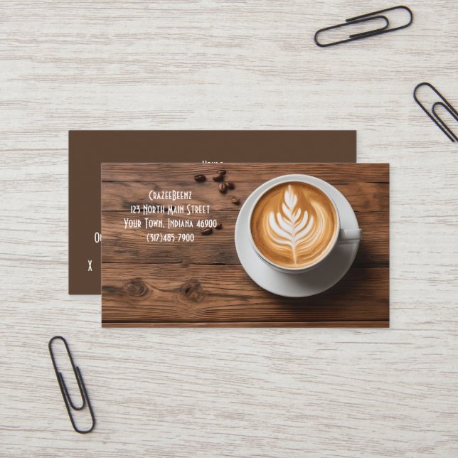 Carte De Visite Café sur mesure & Café en latte & Punch (Devant/Arrière en situation)