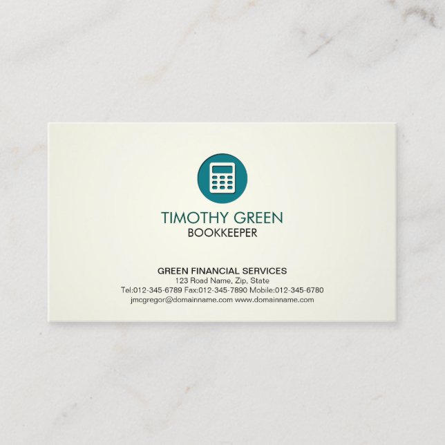 Carte De Visite Calculatrice des services financiers du comptable  (Devant)