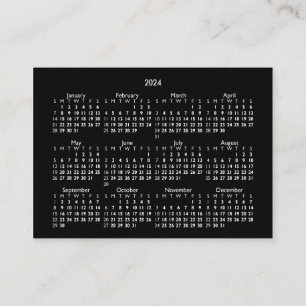 Carte De Visite Calendrier 2024 Mini POCKET DIMANCHE DÉBUTER NOIR