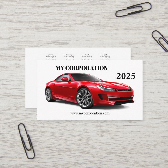 Carte De Visite Calendrier 2025 Red Sport Car Pocket (Devant/Arrière en situation)
