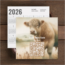 Carte de visite Calendrier 2026 Code QR Vache