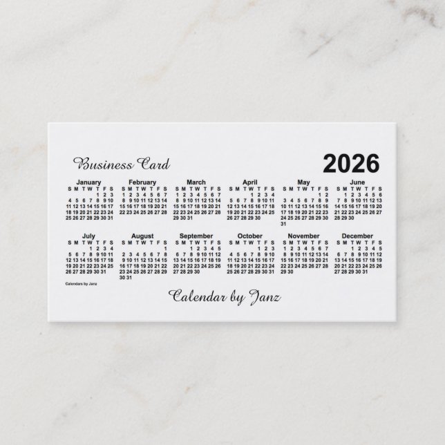Carte De Visite Calendrier blanc 2026 par Janz (Devant)