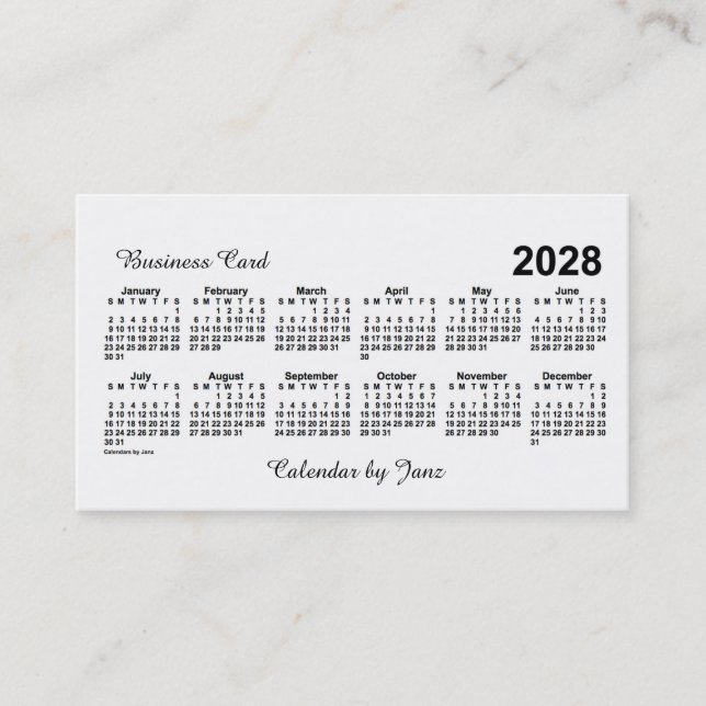 Carte De Visite Calendrier blanc 2028 par Janz (Devant)