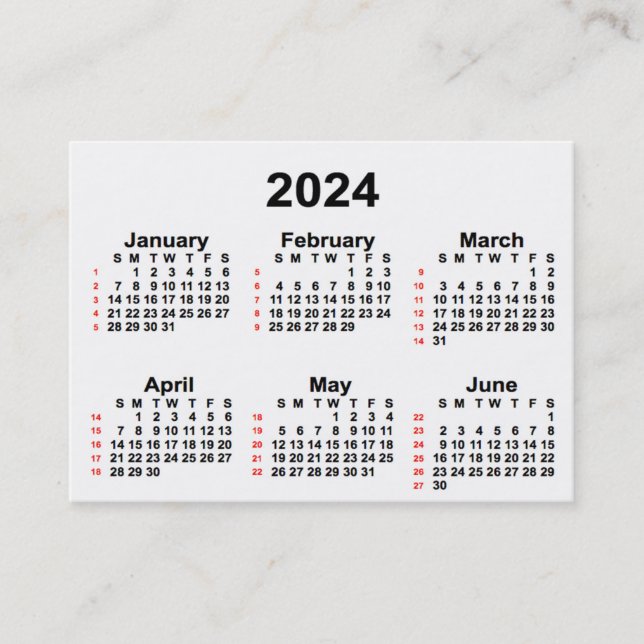 Carte De Visite Calendrier de 52 semaines 2024 blanc par Janz Cart (Devant)