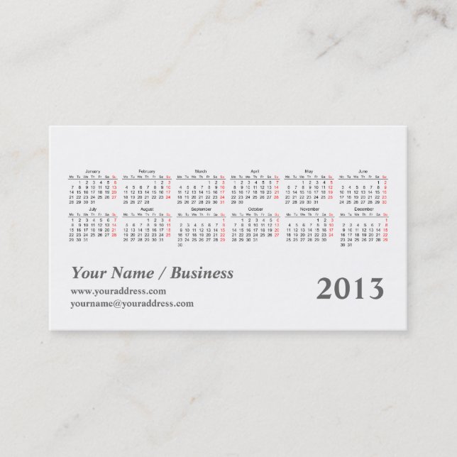 Carte De Visite calendrier de poche du kaléidoscope 2013 (Devant)