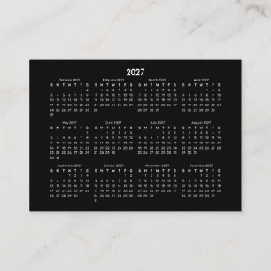 Carte De Visite Calendrier de poche mini 2027 DÉBUT DIMANCHE NOIR