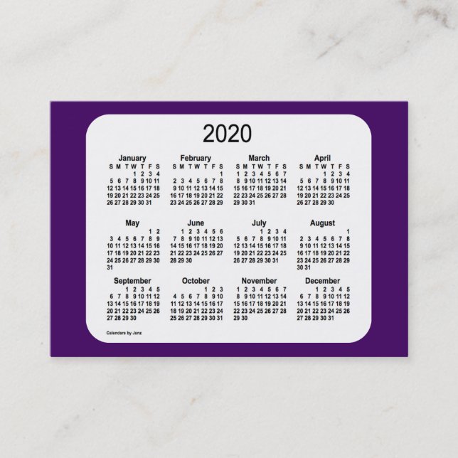 Carte De Visite Calendrier mauve 2020 par Janz (Devant)