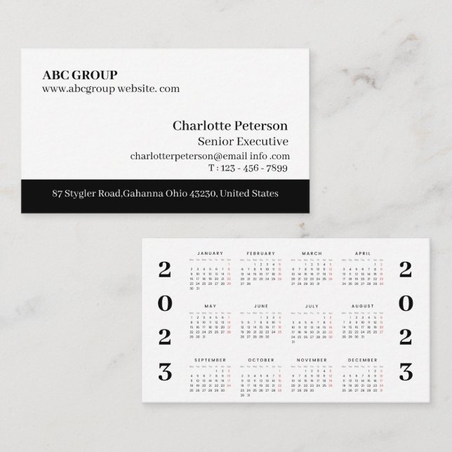 Carte De Visite Calendrier Professionnel Moderne 2023 (Devant / Derrière)