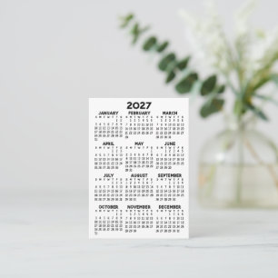 Carte De Visite Calendrier simple noir minimaliste 2027