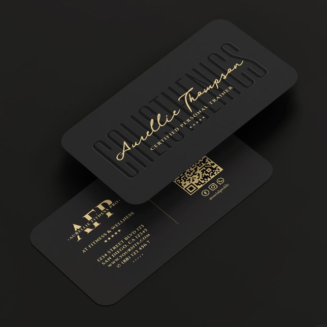 Carte De Visite Calisthénique moderne Personal Trainer Élégant Noi (Modern Calisthenics Personal Trainer Elegant Black Business Card
)