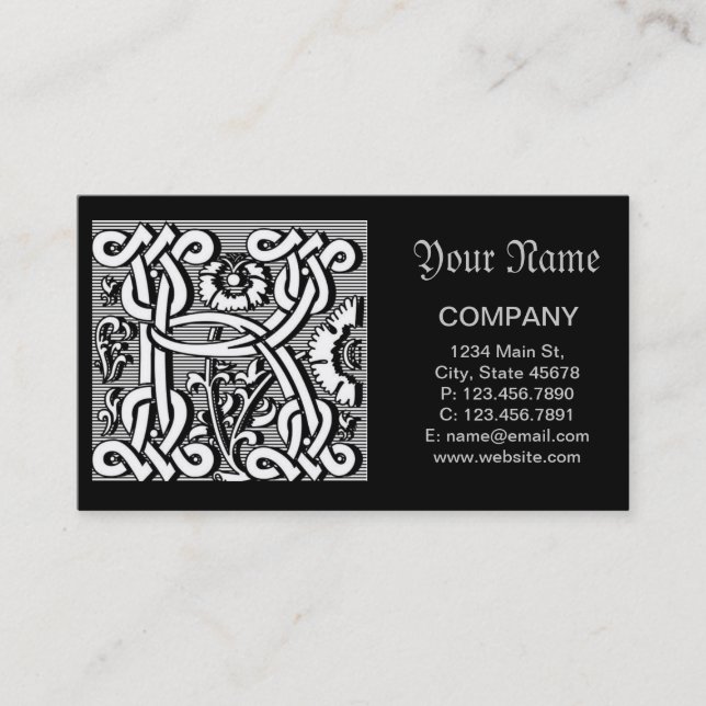Carte De Visite calligraphie céleste gothique renaissance monogram (Devant)