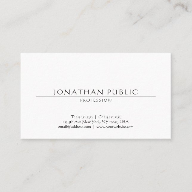 Carte De Visite Calligraphie dactylographié Élégant Simple Profess (Devant)
