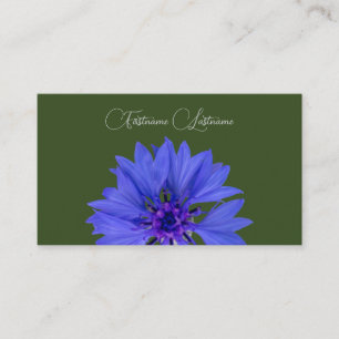 Carte De Visite Calligraphie de bleuet bleu floral vert foncé
