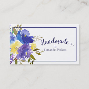 Carte De Visite Calligraphie de Fleur Jaune Bleue Faite À La Main