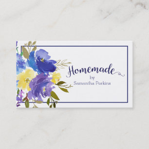 Carte De Visite Calligraphie de Fleur Jaune Bleue Faite Maison