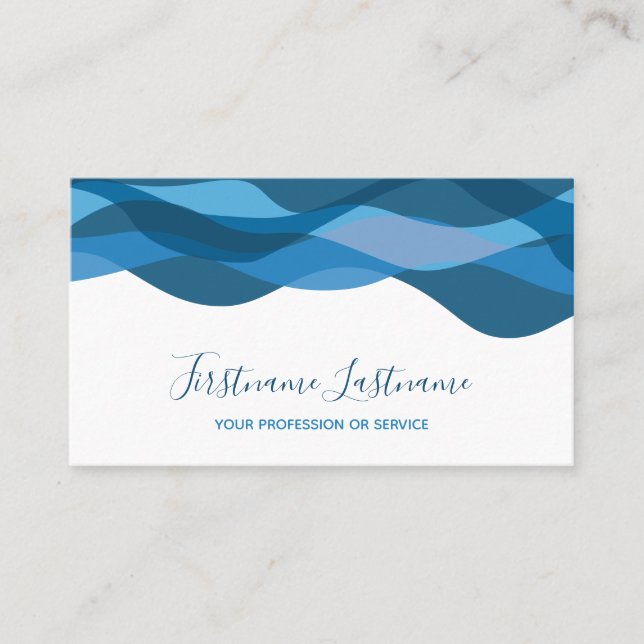 Carte De Visite Calligraphie des vagues abstraites bleu foncé (Devant)