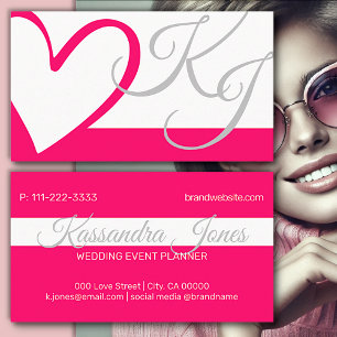 Carte De Visite Calligraphie du coeur rose vif de la fille blanche
