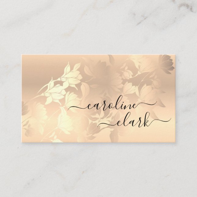 Carte De Visite Calligraphie Élégante Rose moderne Fleurs noires e (Devant)