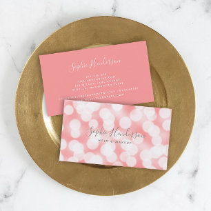 Carte De Visite Calligraphie moderne Champagne rose Bokeh Lumières